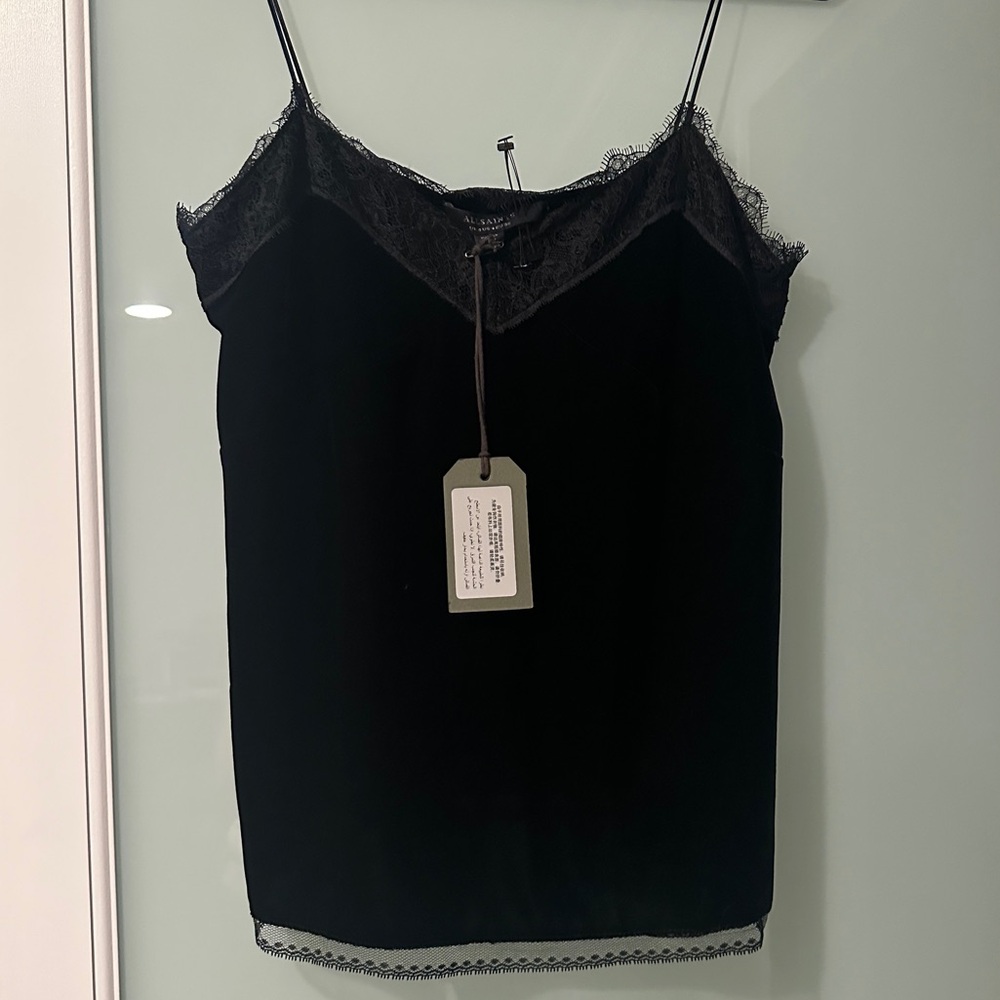 All Saints Black Velvet and Lace Trimmed Camisole U.S. 4/ UK 8 - Picture 3 of 10